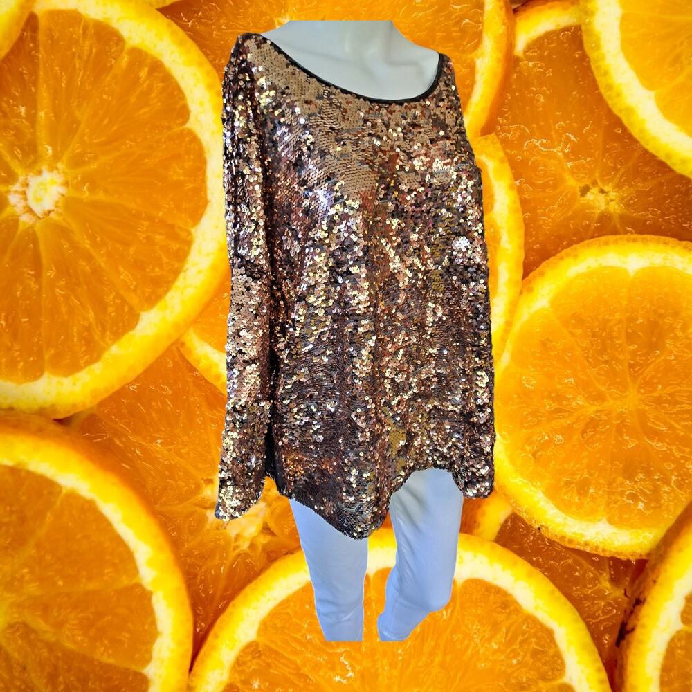 Bold Elements Bronze‎ Sequin Scoop Neck Blouse Size 2XL